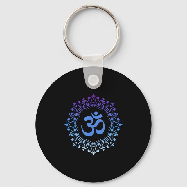 Ohm Yoga New Age Purple And Blue Mandala Sound Bat Key Ring (Front)