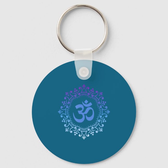 Ohm Yoga New Age Purple And Blue Mandala Sound Bat Key Ring (Front)