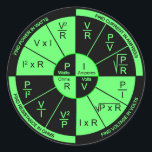 Ohm's Law - Black and Green Classic Round Sticker<br><div class="desc">Ohm's Law - Black and Green Round Sticker</div>