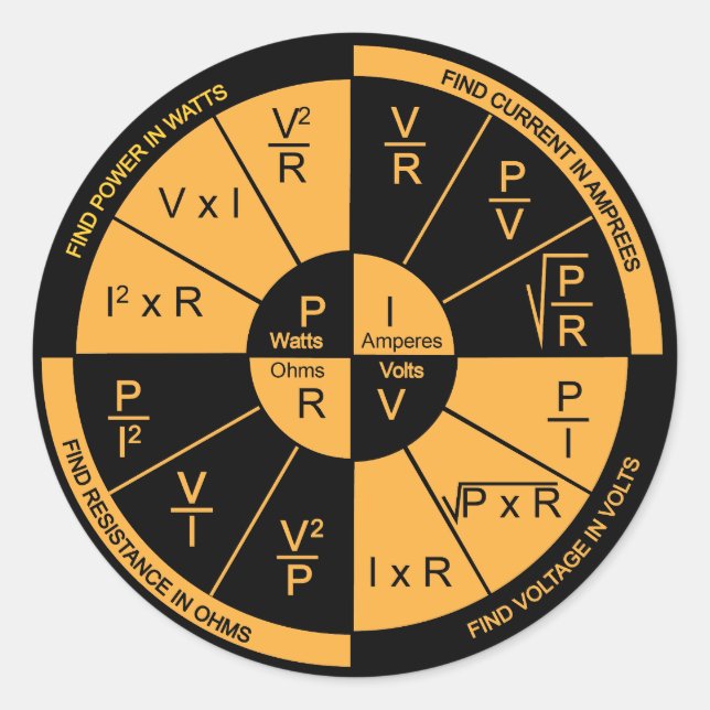 Ohm's Law - Black and Orange Classic Round Sticker (Front)