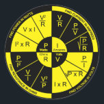 Ohm's Law - Black and Yellow Classic Round Sticker<br><div class="desc">Ohm's Law sticker- black and yellow.</div>