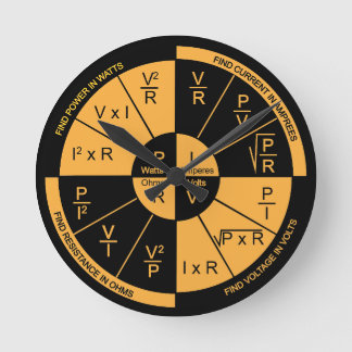 Ohm's Law Round Clock Black and Orange Dial