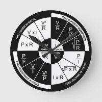 Ohm's Law Round Clock Black and White Dial