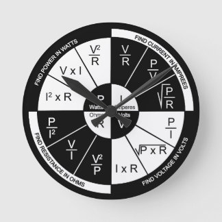 Ohm's Law Round Clock Black and White Dial
