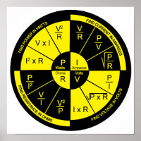 Ohm's Law wheel Poster- Yellow