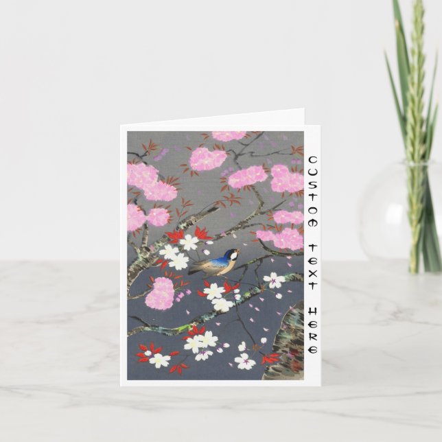 Ohno Bakufu Cherry Blossoms bluebird shin hanga Card (Front)