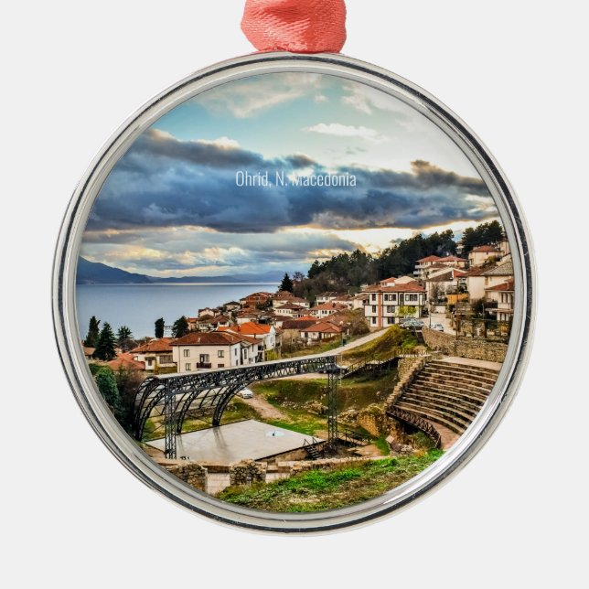 Ohrid, Macedonia panoramic view Metal Tree Decoration (Front)
