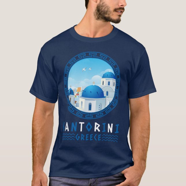 Oia, Santorini, Greece Men's Navy Blue T-Shirt (Front)