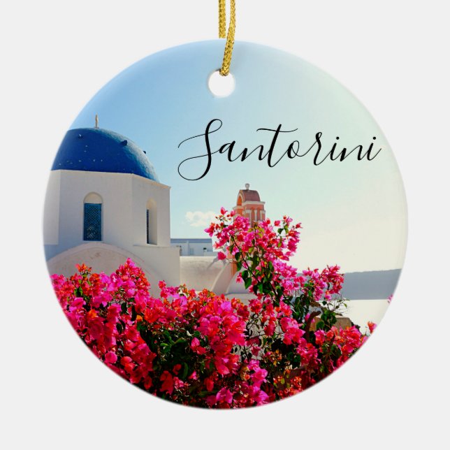 Oia Santorini, Greece Photography Ceramic Tree Decoration (Front)