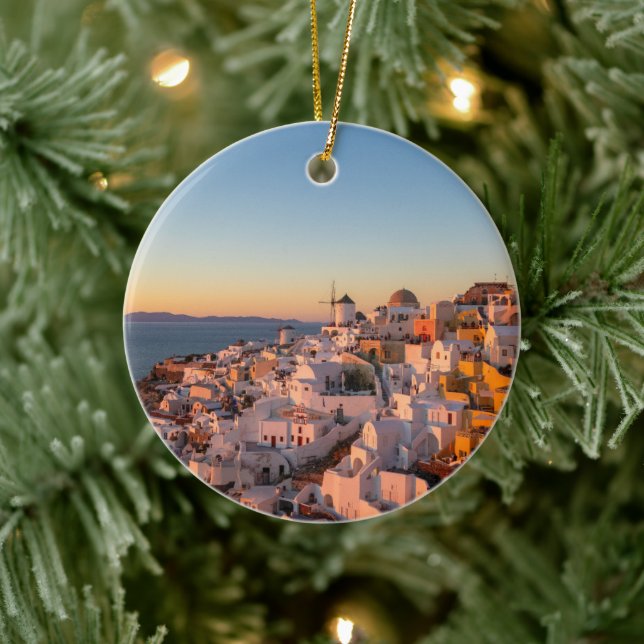 Oia, Santorini Greece, Sunset Ceramic Tree Decoration (Tree)