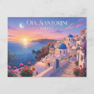 Oia Santorini Greece Sunset Travel Postcard
