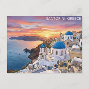 Oia Santorini Greece Sunset Travel Postcard