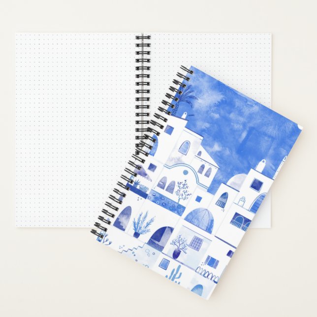 Oia Santorini Greece Watercolor Townscape Painting Notebook (Inside)