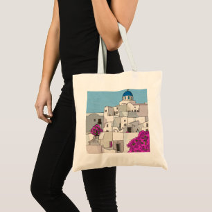 Oia Santorini Island Greece Whimsical Illustration Tote Bag