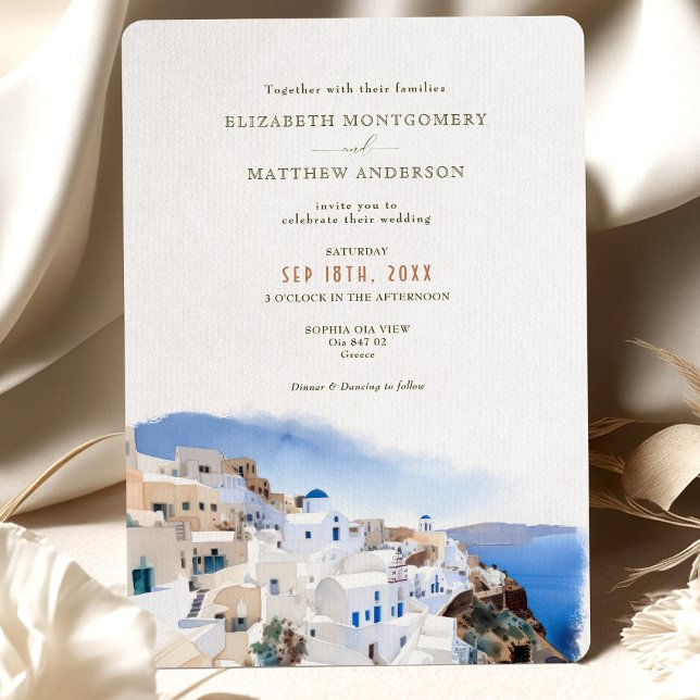 Oia Village Santorini Island Greece Wedding Invita Invitation (Creator Uploaded)