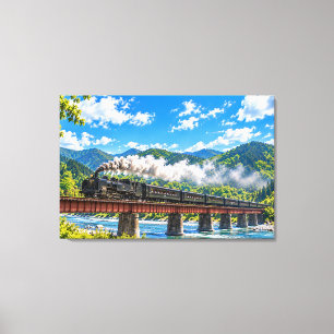 Oigawa Railway SL C11 190 Crossing the River in Ja Canvas Print