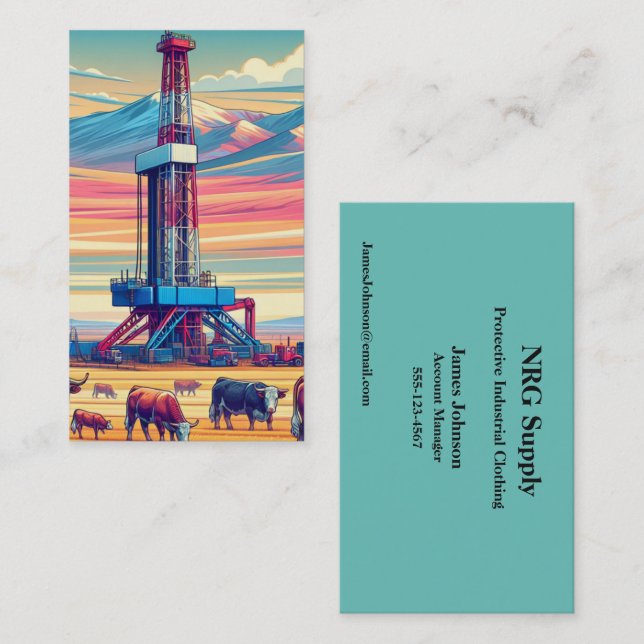 Oil And Gas Industry Drilling Rig and Cattle  Business Card (Front/Back)