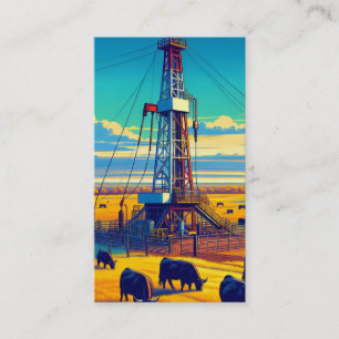 Oil And Gas Industry Drilling Rig and Cattle Business Card