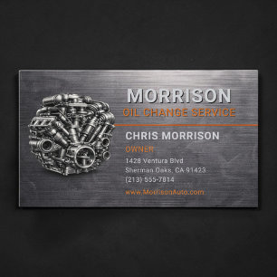 Oil Change Service Auto Motor Metallic Business Card