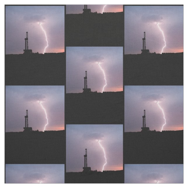 Oil Drilling Rig, Lightning, Purple Sky Fabric (Swatch)