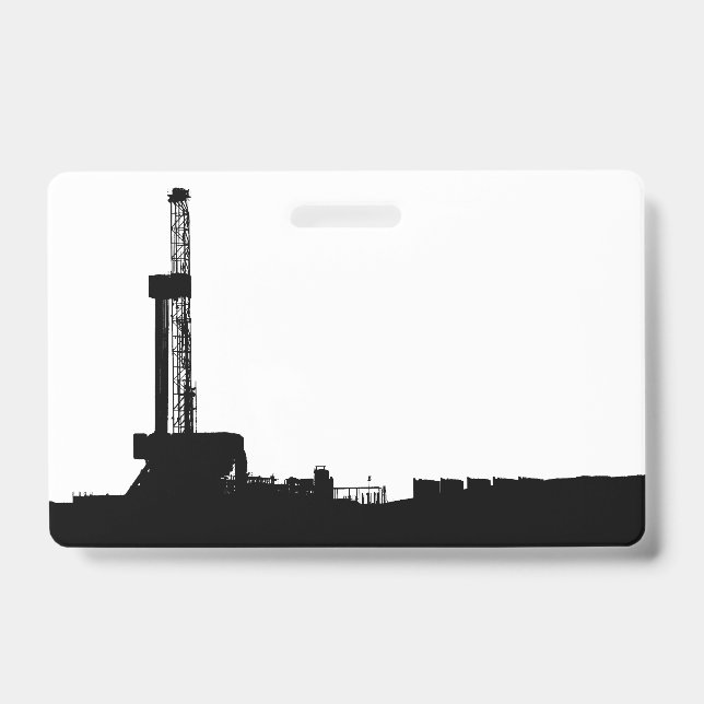 Oil Drilling Rig Silhouette Employee/Event Badge ID Badge (Front)