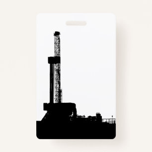 Oil Drilling Rig Silhouette (Vertical) Badge ID Badge