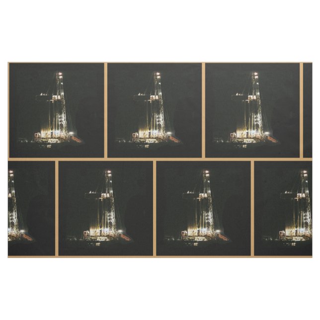 Oil Gas Rig Drilling Print Fabric  9" Square (Fat Quarter)