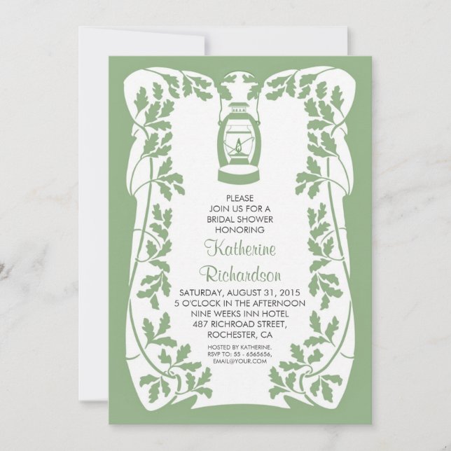 Oil Lantern and Oak Tree rustic bridal shower Invitation (Front)