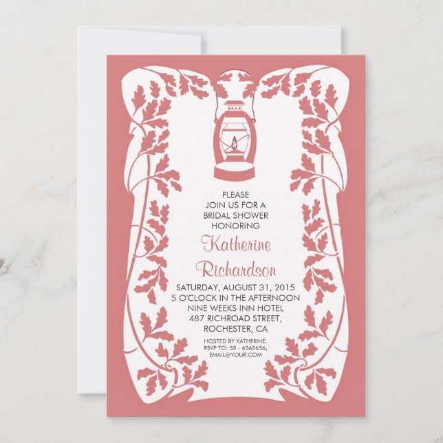 Oil Lantern and Oak Tree rustic bridal shower Invitation (Front)