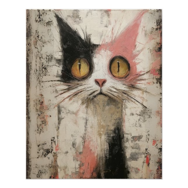 Oil of Fraidy Cat–Spooked Expressionist Art Poster (Front)