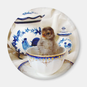 Oil Paint Effect Chick and Tea Cup In Studio Magnet