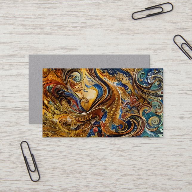 Oil Paint Fluid Marble Textures Triptych Business Card (Front/Back In Situ)