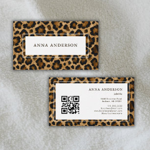 Oil Paint Leopard Animal Print Earth Tones QR Code Business Card