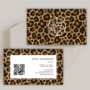 Oil Paint Leopard Animal Print Your Logo QR Code Business Card