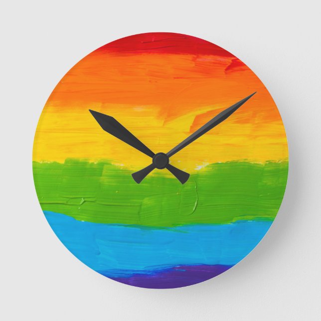 Oil paint Rainbow Colors Gay Lesbian LGBT Round Clock (Front)
