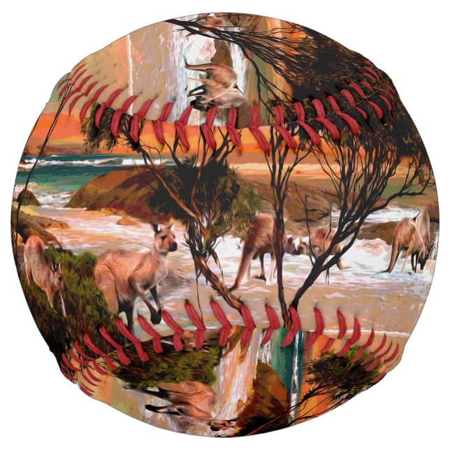 Oil Painted Kangaroos At The Beach, Softball (Front)