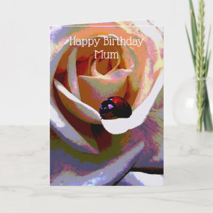 Oil Painted Ladybug On A Rose, Birthday Card, Card