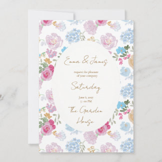 Oil Painted Pastel Pink Floral Wedding Invitation