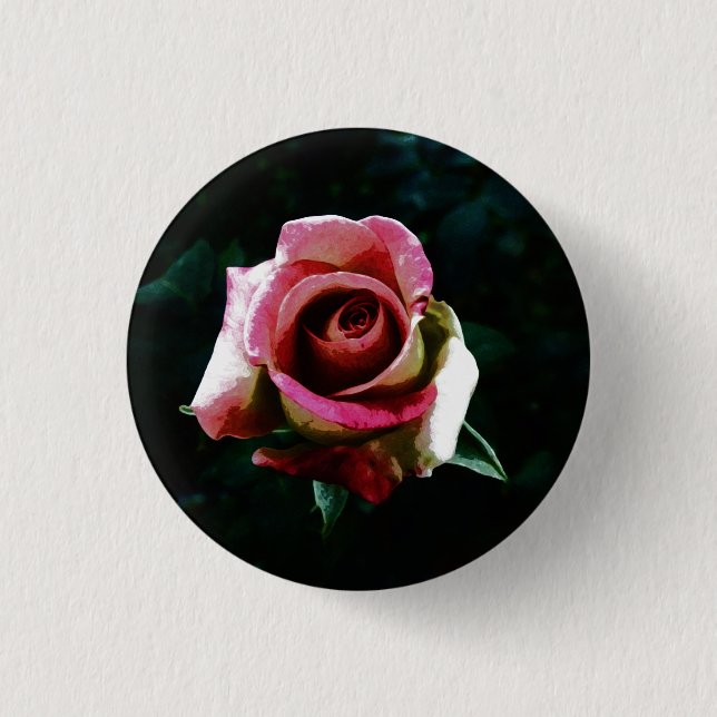 Oil painted red rose 3 cm round badge (Front)