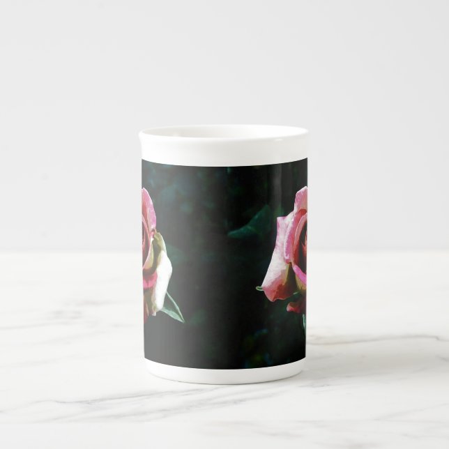 Oil painted red rose bone china mug (Front)