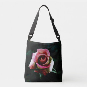 Oil painted red rose crossbody bag