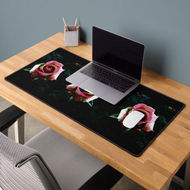Oil painted red rose desk mat (Office 2)