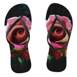Oil painted red rose jandals