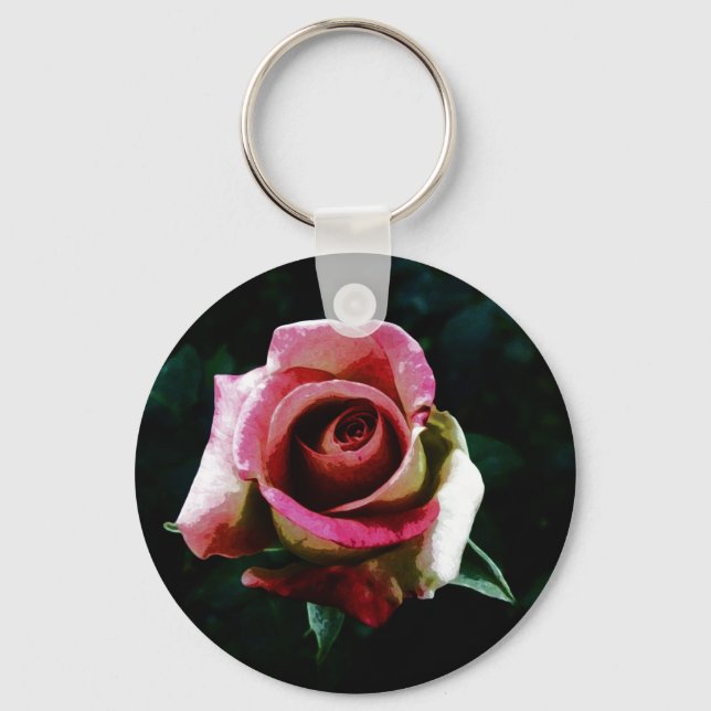Oil painted red rose key ring (Front)