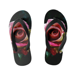 Oil painted red rose kid's jandals