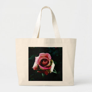 Oil painted red rose large tote bag