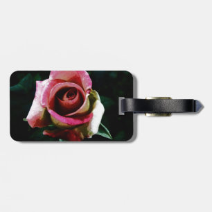 Oil painted red rose luggage tag