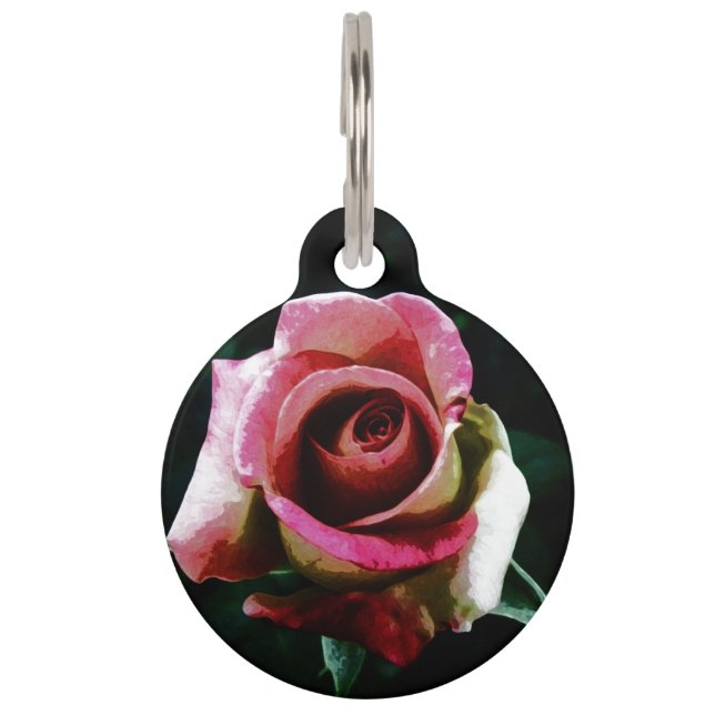 Oil painted red rose pet tag (Front)