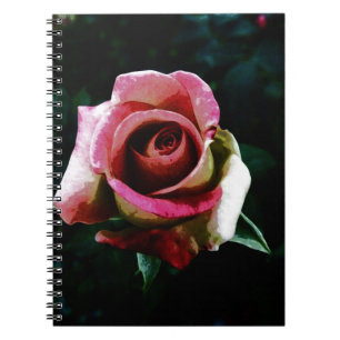 Oil painted red rose spiral notebook