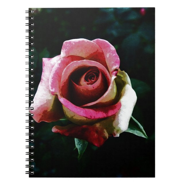 Oil painted red rose spiral notebook (Front)